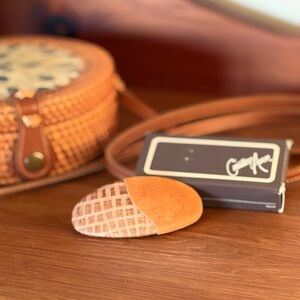 VTG 90s Avon Treasured Colours Statement Barrette Tan Suede Faux Croc NIB 4” 364